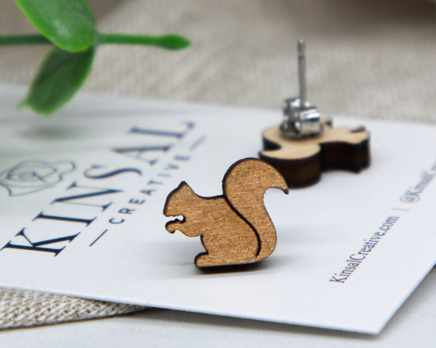 Swag! Squirrel Wood Stud Earrings