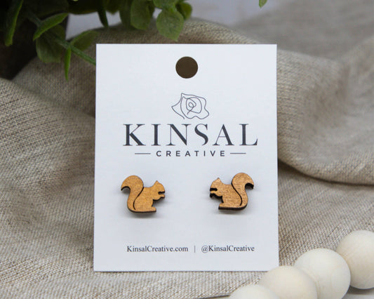 Swag! Squirrel Wood Stud Earrings